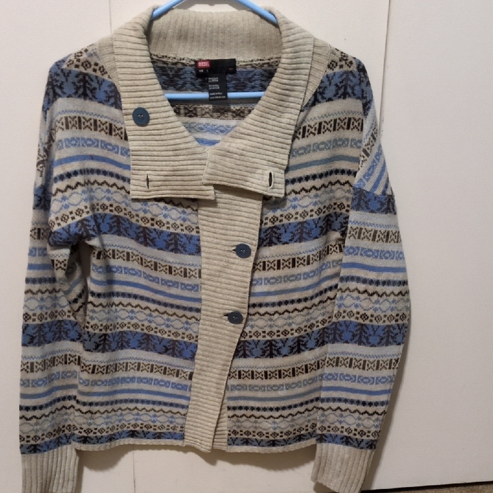 Diesel Beige and Blue Patterned Cardigan